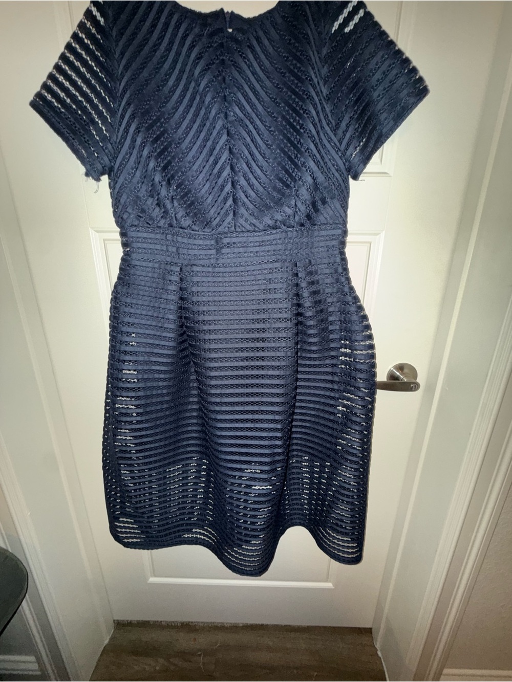 Boohoo Navy Textured Fit-and-Flare Dress